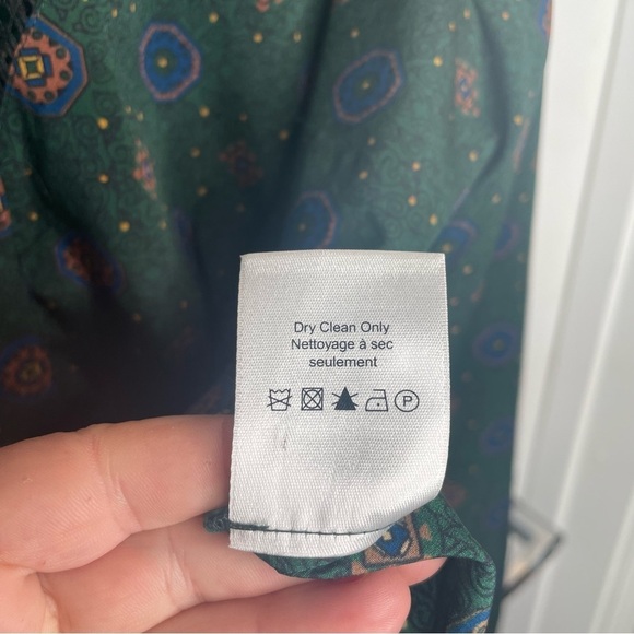 Veronica Beard Rowena Silk Button Down in Emerald Green Token Motif Print 8 - Picture 15 of 15